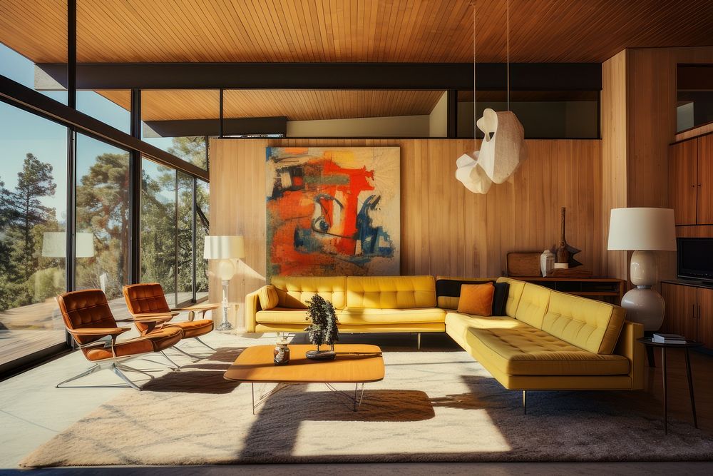 Mid-century living room AI generated image