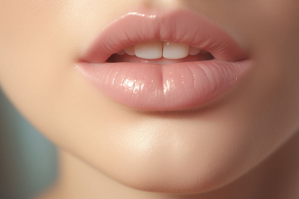 Woman wearing pink lip gloss AI generated image
