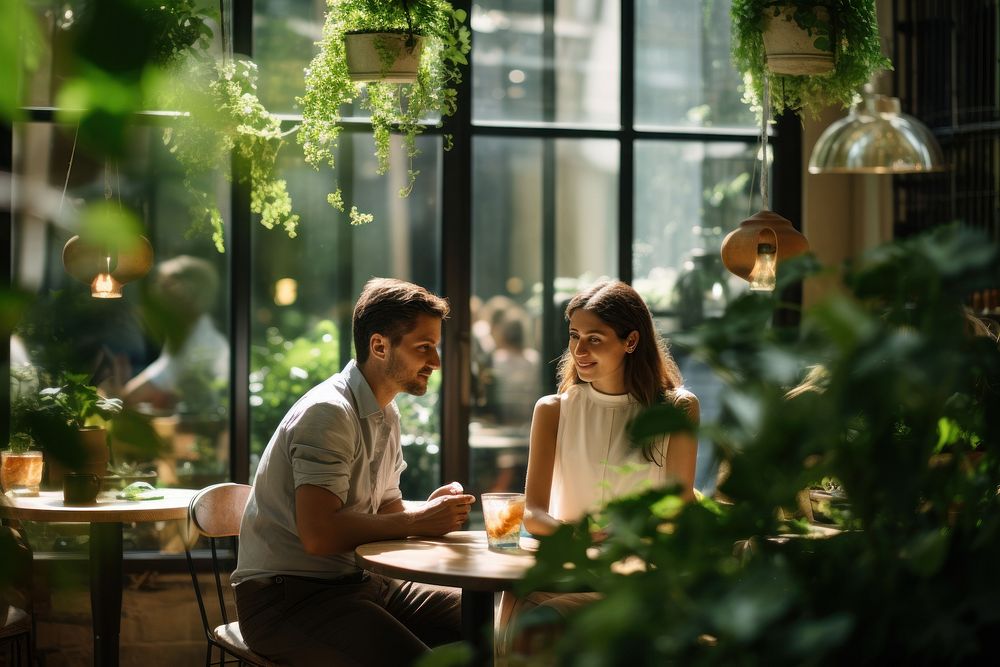 Plant restaurant sitting adult. 