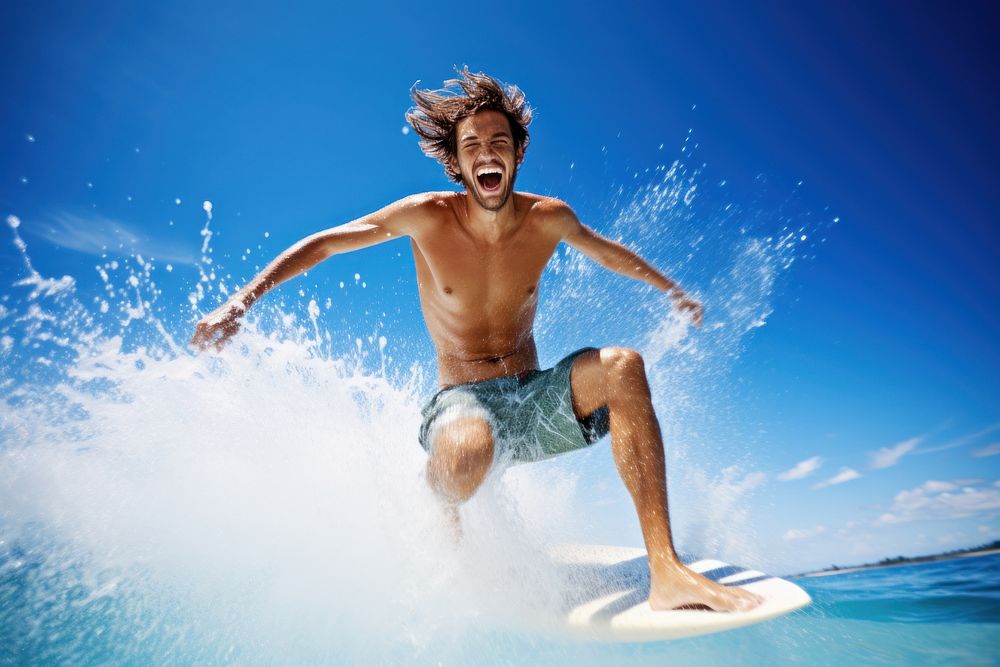 Happy surfer on sunny day AI generated image