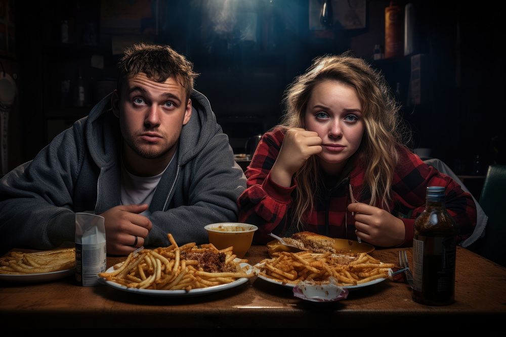 Couple eating takeaway food AI generated image