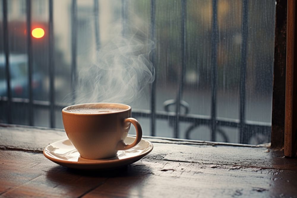 Hot coffee by a window AI generated image