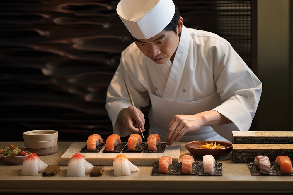 Asian chef making Japanese food