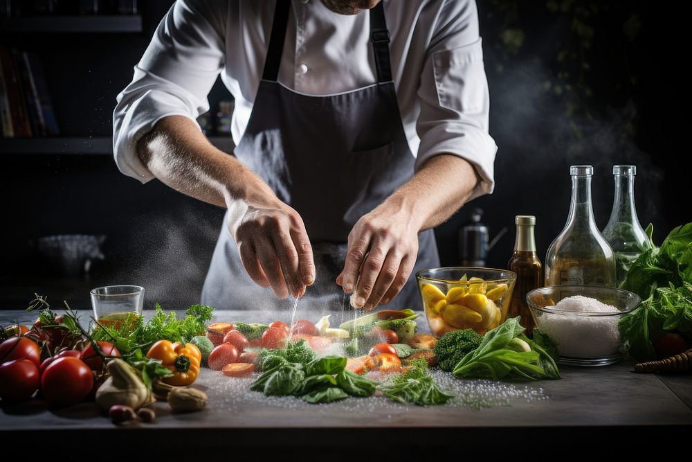 Chef cooking food in kitchen  image