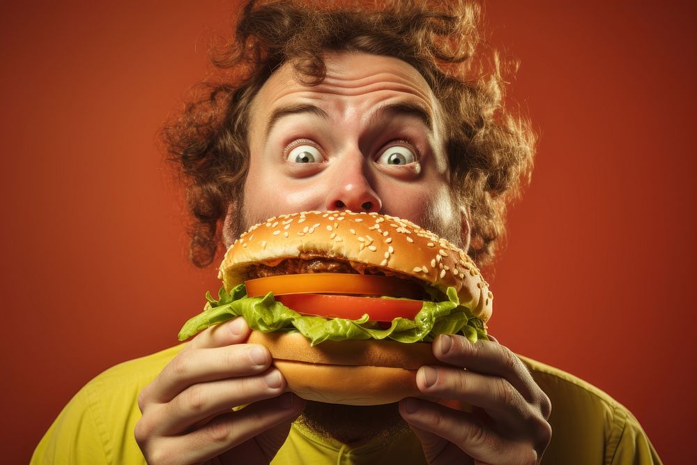 Man eating giant burger AI generated image