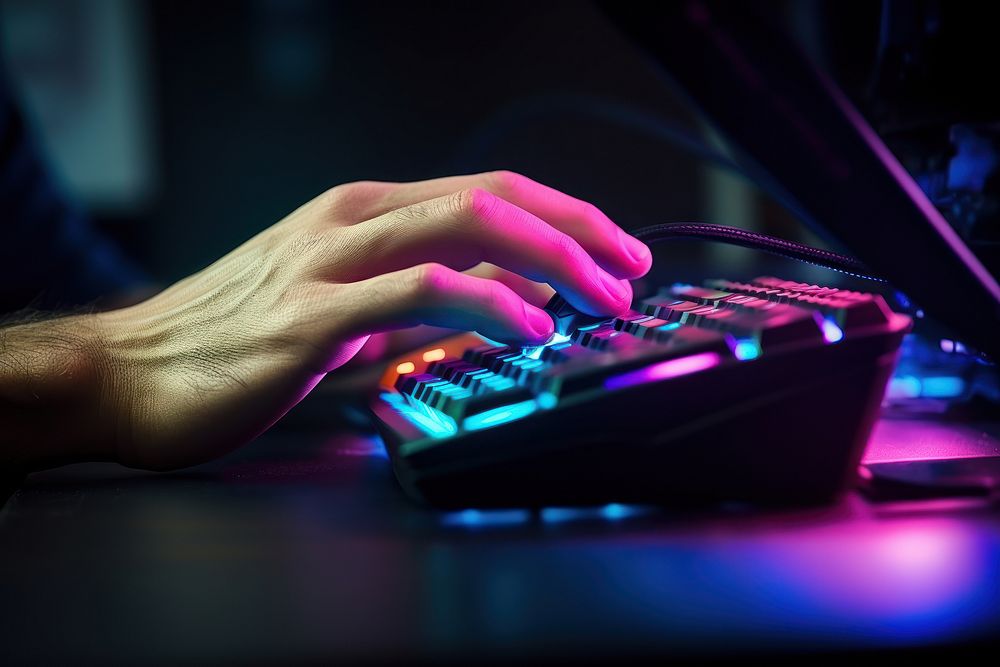 Gamer using blacklight keyboard