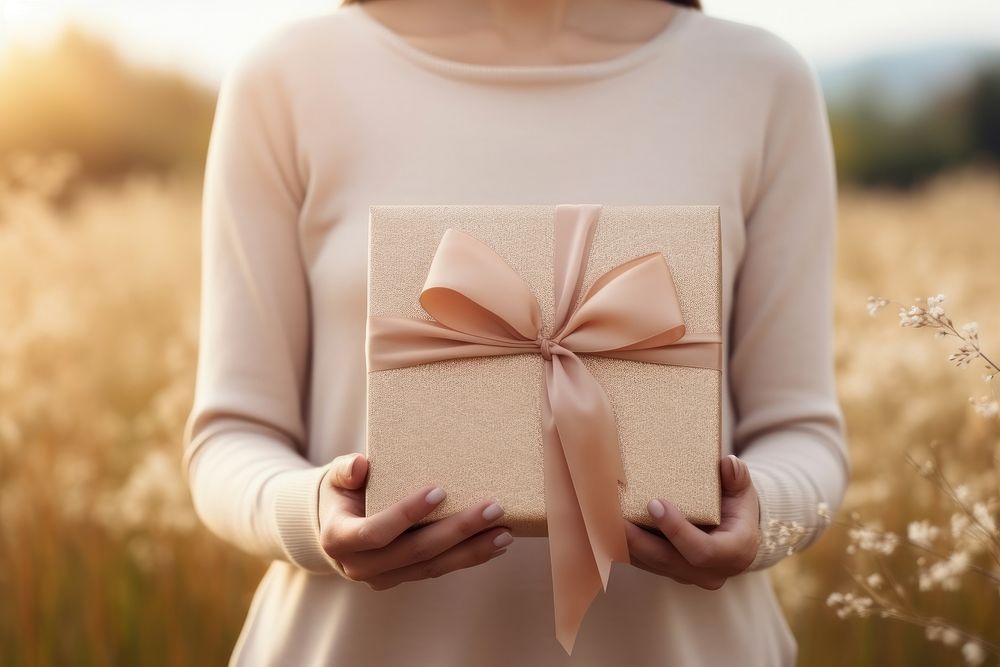 Woman holding birthday present AI generated image