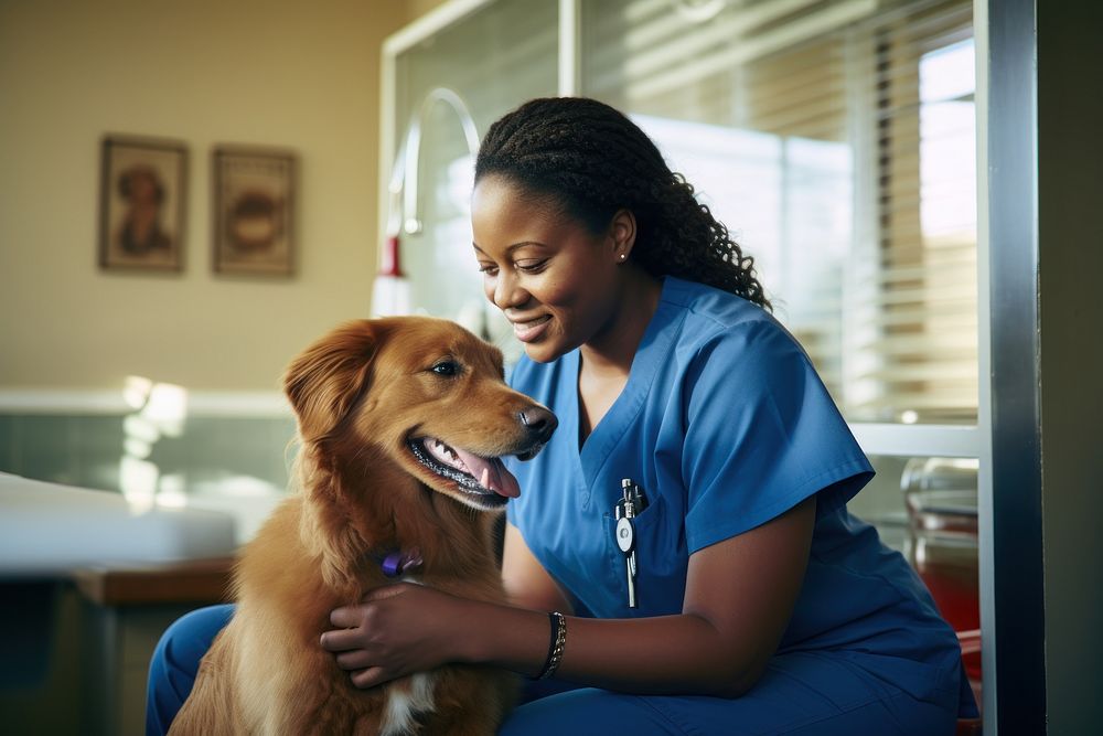 Veterinarian and dog. AI generated image