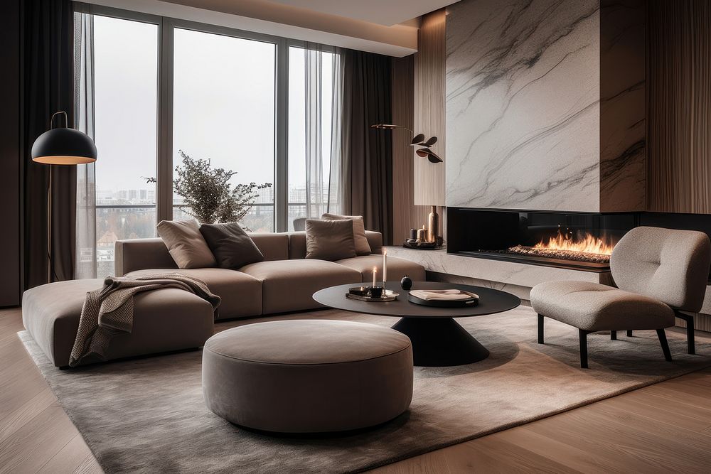 Luxury living room with fireplace 