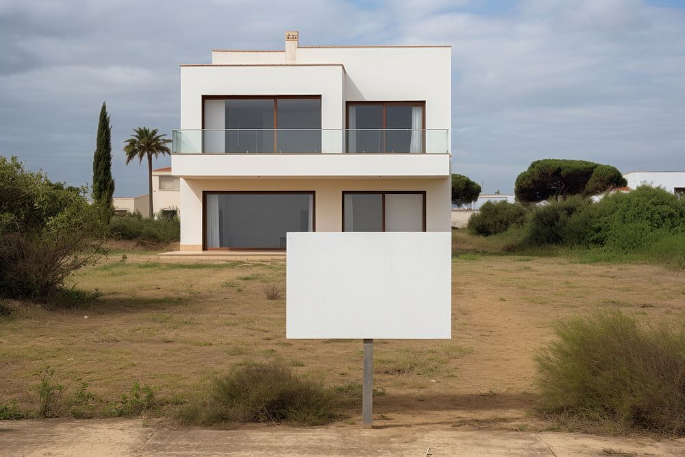 Modern villa with a blank sign. AI generated Image by rawpixel.