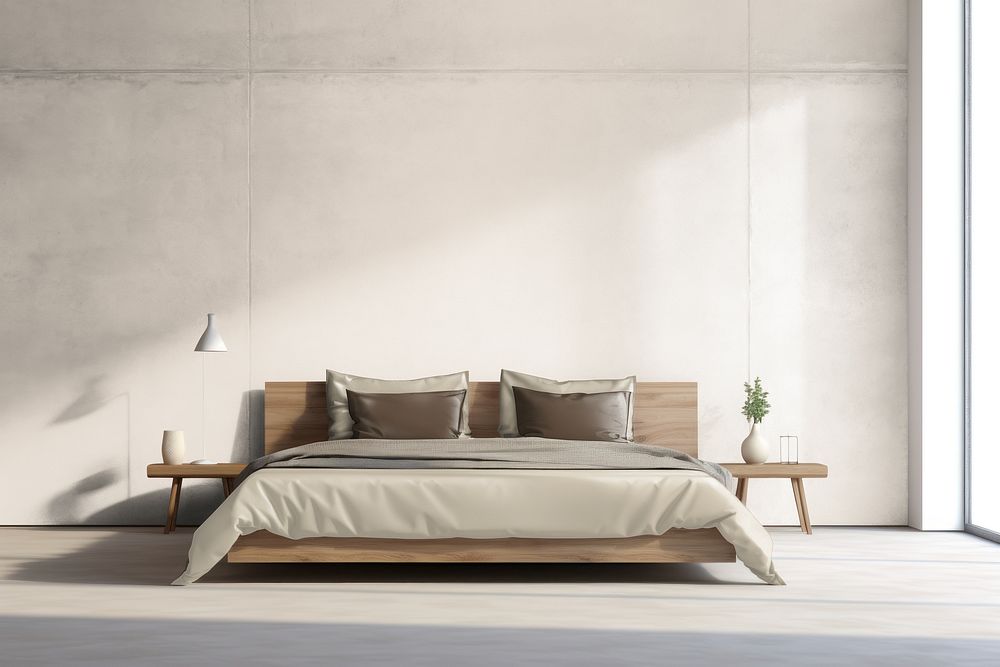 Minimal bedroom with natural light. AI generated image by rawpixel.