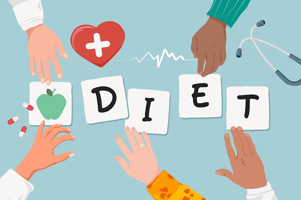 Diet diverse hands, health & wellness remix