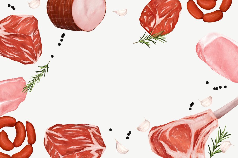 Butchery meat frame background, food illustration psd