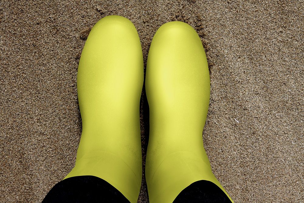 Rain boots mockup, lime yellow design psd