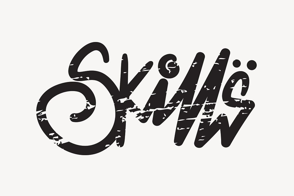 Skills word, black street art font, typography collage element
