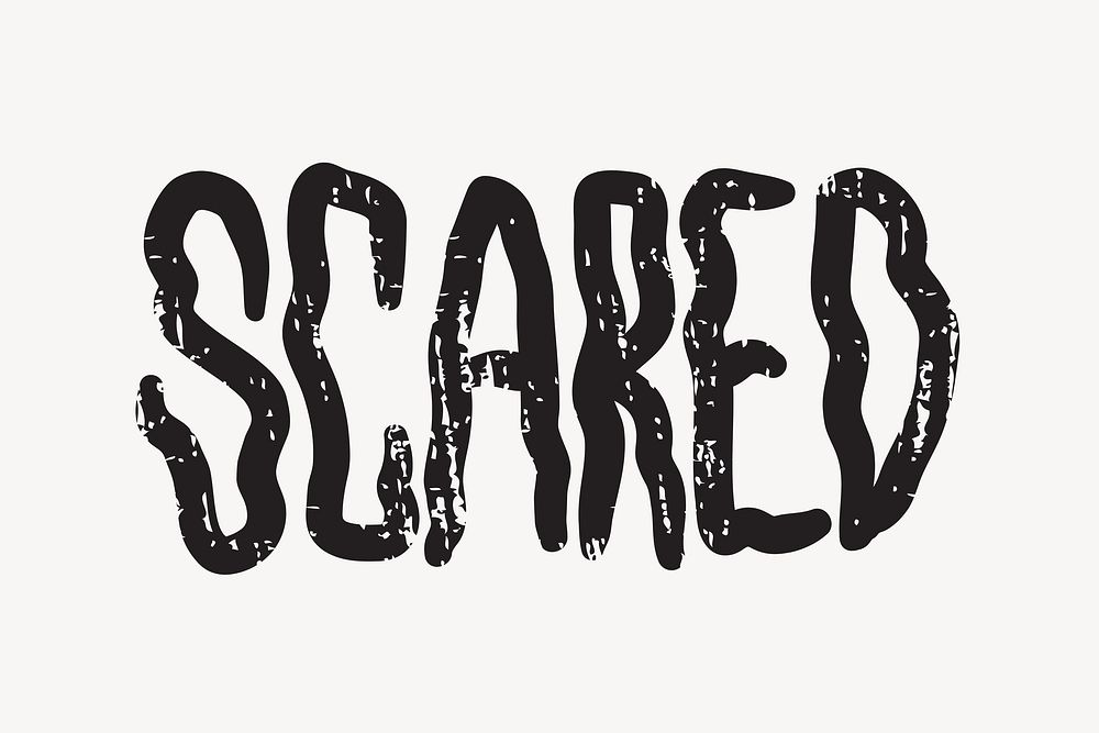 Scared word, wiggle font, black typography collage element vector