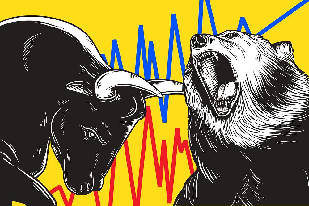 Bear & bull market illustration background, stock market trend