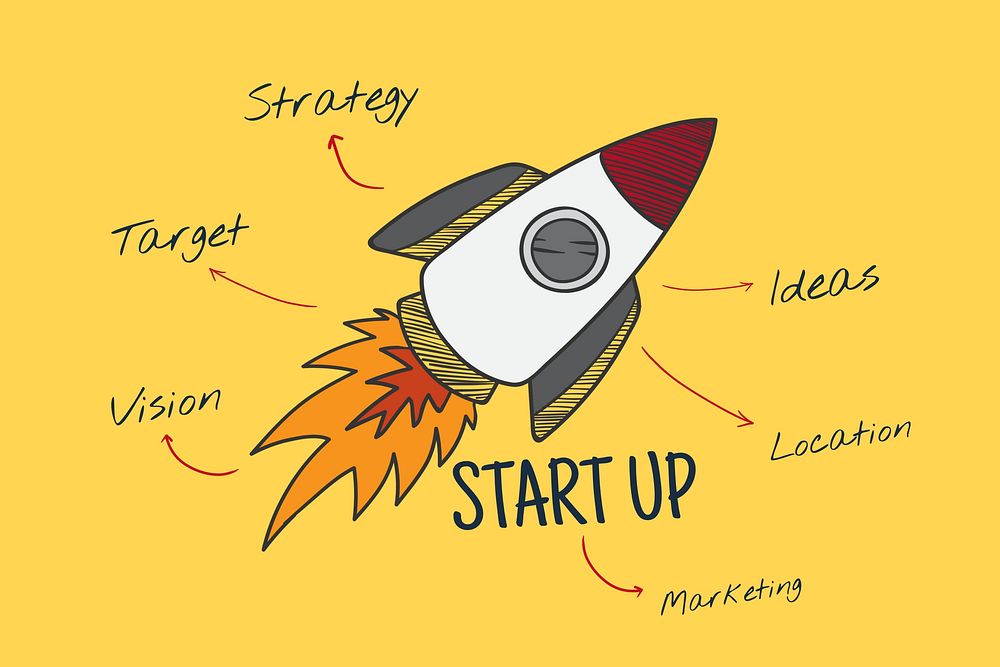 Startup business background, idea rocket & vision