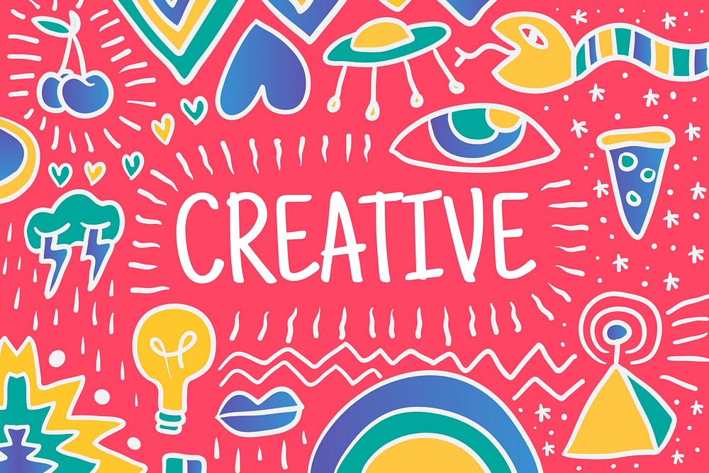 Creative word, colorful doodle art background