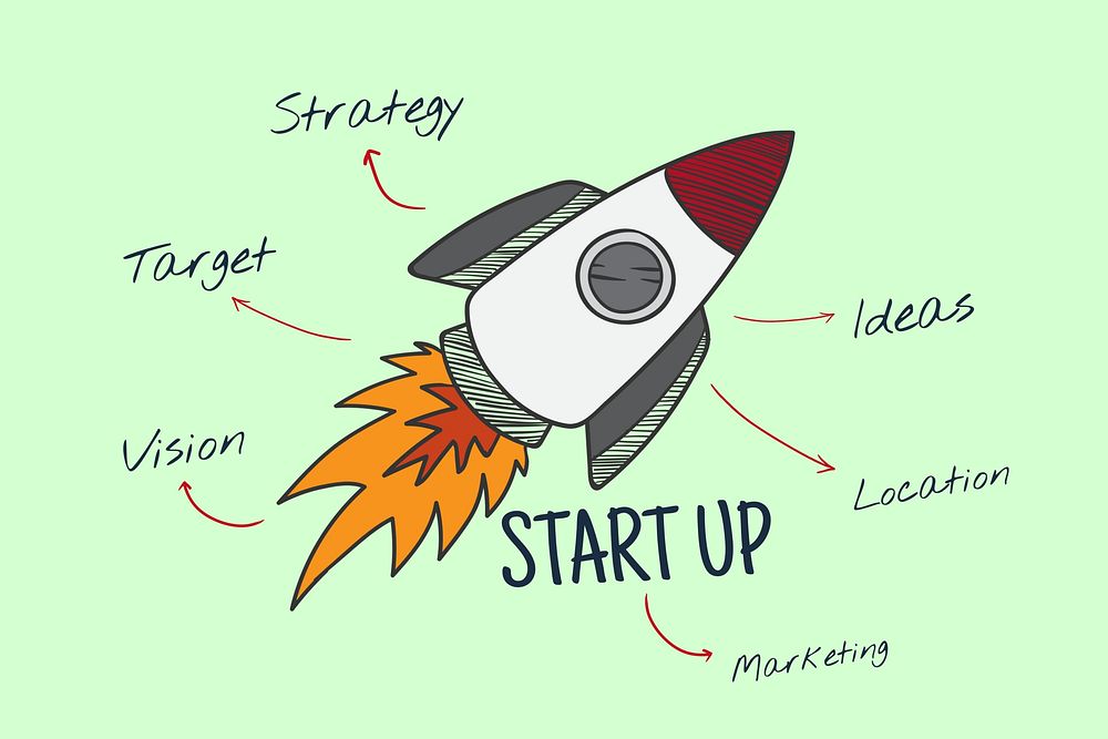 Start up & business idea background, rocket illustration