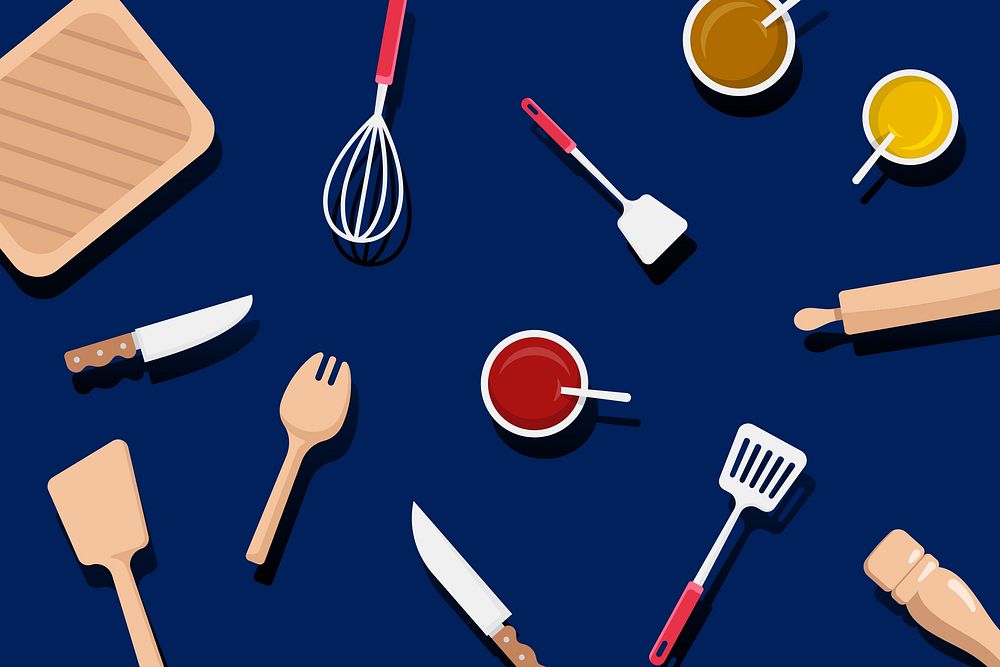 Kitchenware pattern background, baking tool illustration