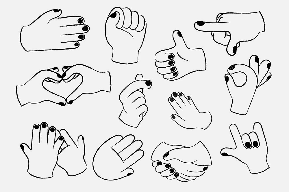 Black outline hand, diversity & empowerment gesture set psd