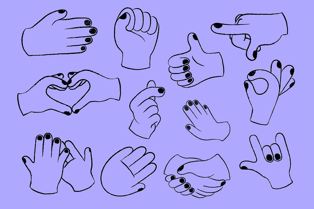 Black outline hand gesture set psd