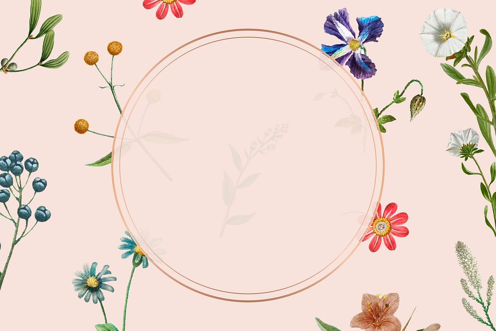Circle flowers frame aesthetic background