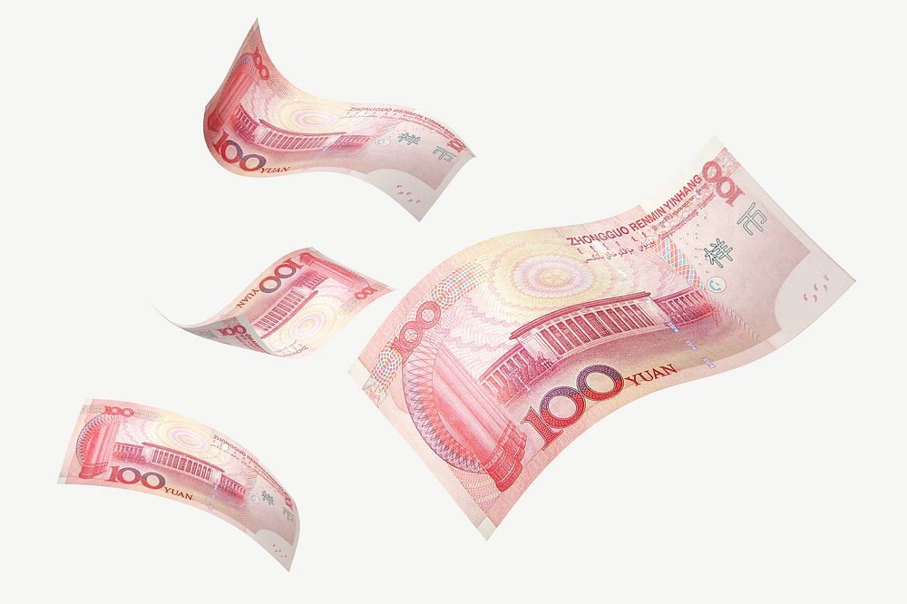 Chinese 100 yuan bank notes collage element psd