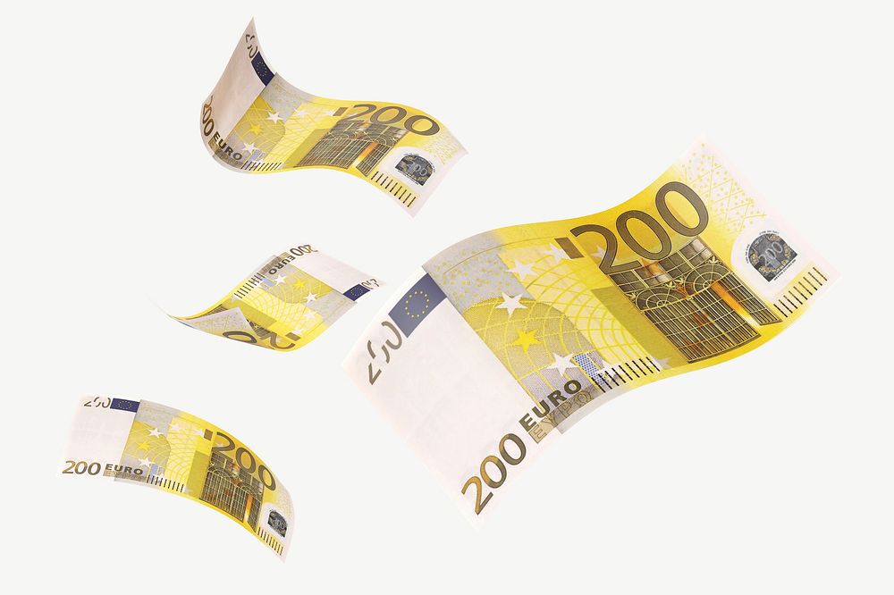 200 Euros bank notes collage element psd