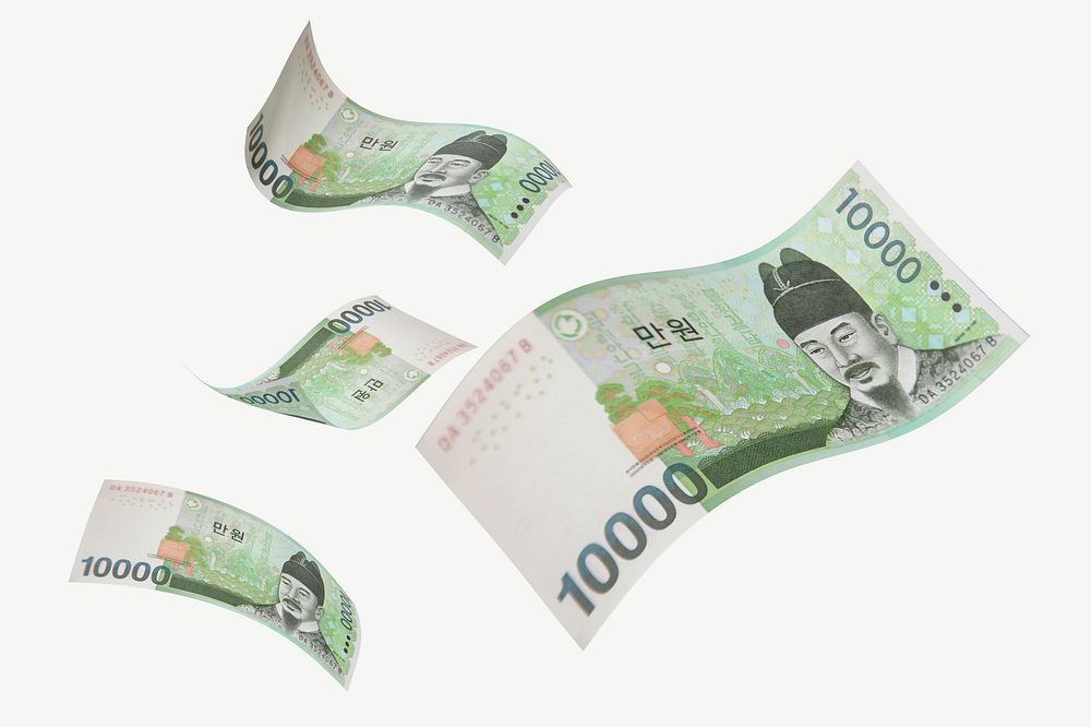 10000 Korean won bank notes collage element psd