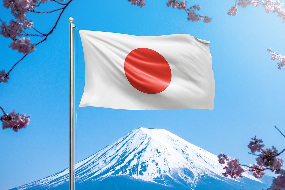 Japanese flag Fuji mountain background