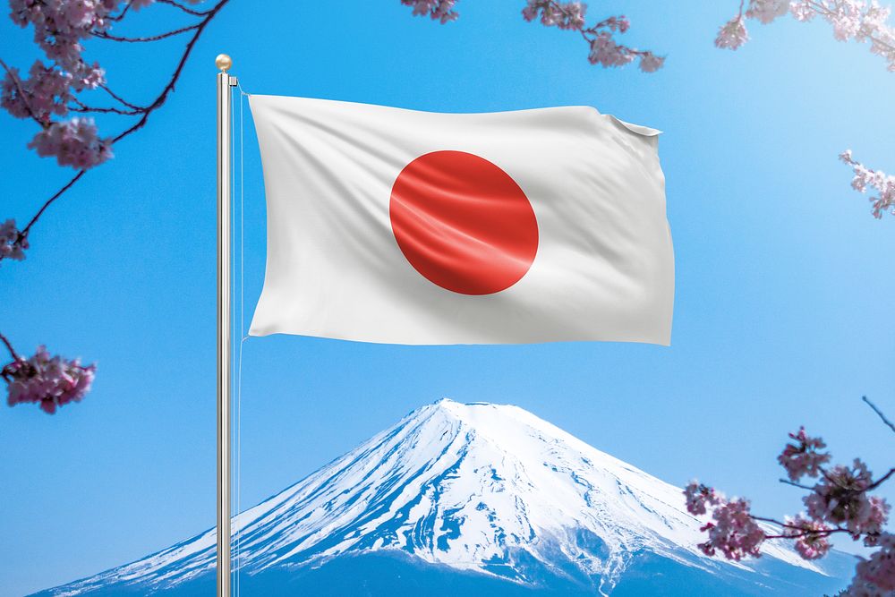 Waving Japanese flag mockup psd