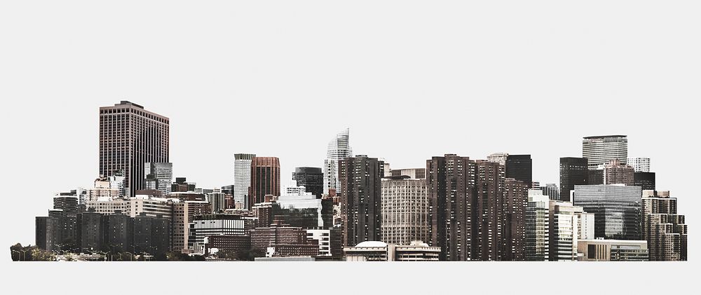 Monochrome city landscape collage element psd