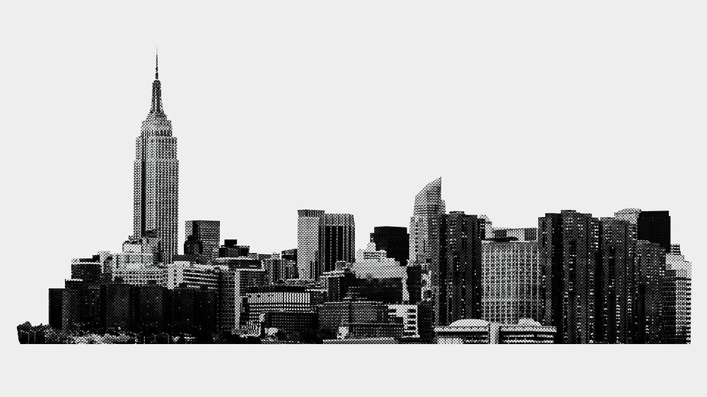 Monochrome cityscape with skyscraper