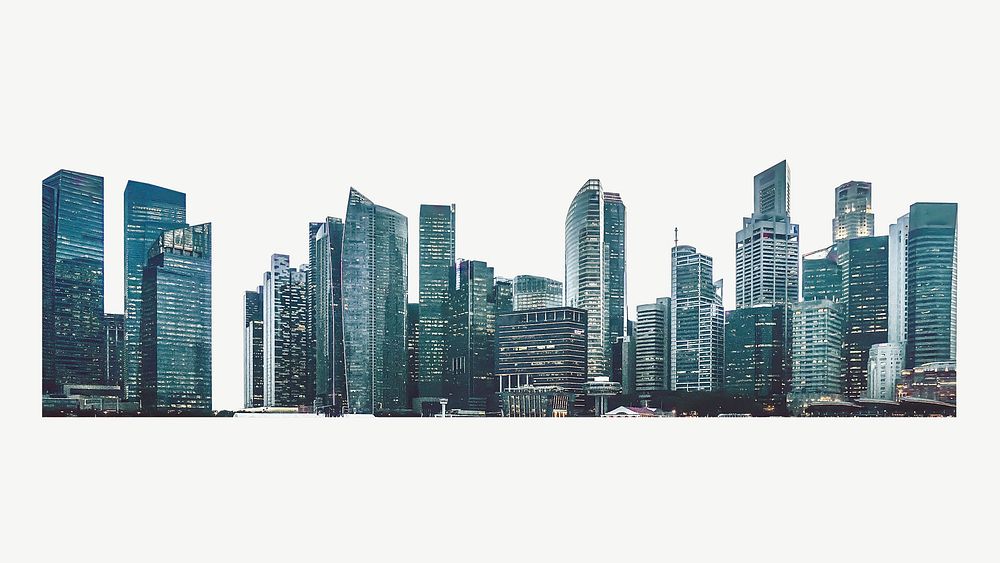 Singapore blue skyscrapers collage element psd