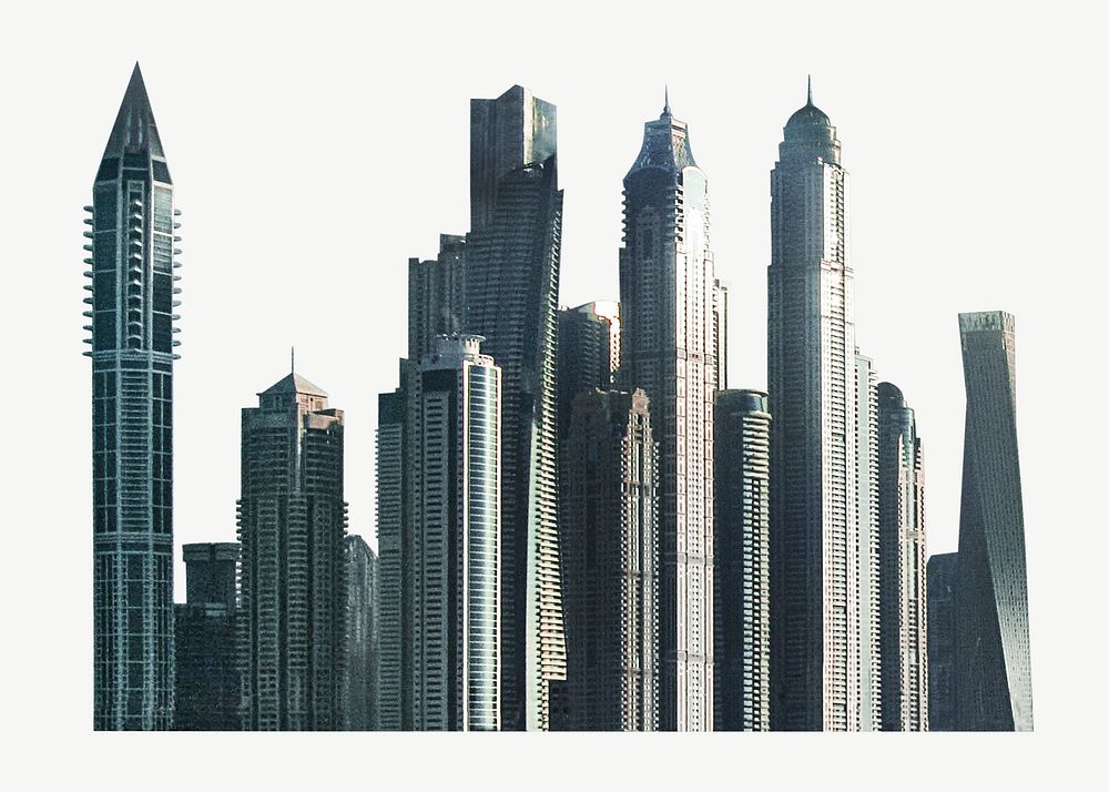 Dubai grey skyscrapers in UAE collage element psd