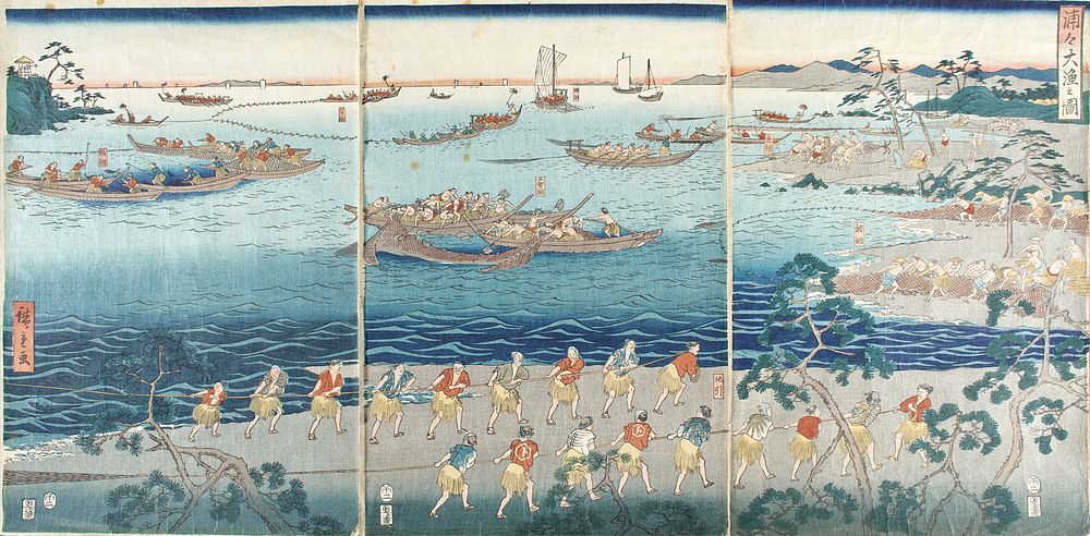 Great Scene of Fishing in the Bay by Utagawa Hiroshige