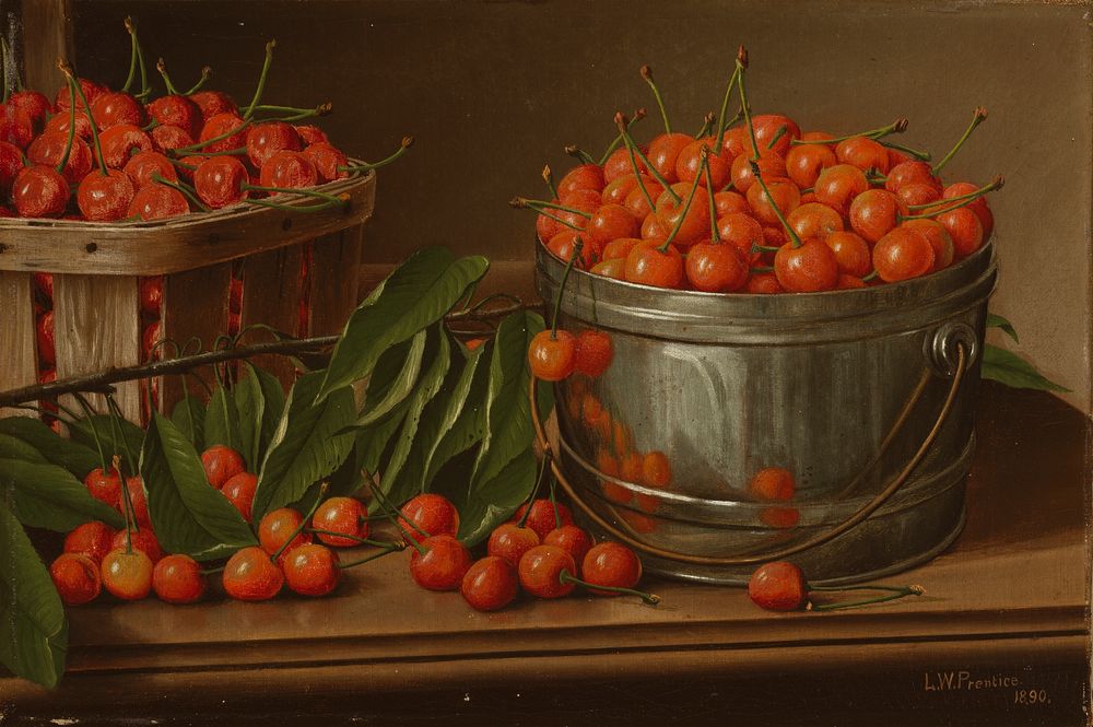 Cherries in Bucket (Still Life with Cherries and Pail) by Levi Wells Prentice