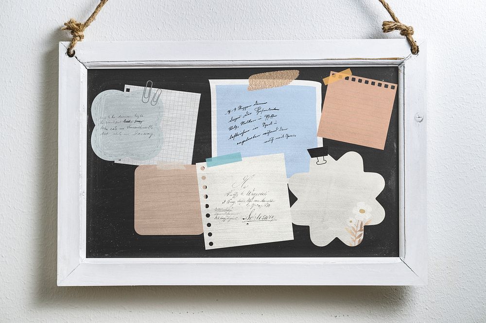 Photo frame mockup, paper notes psd