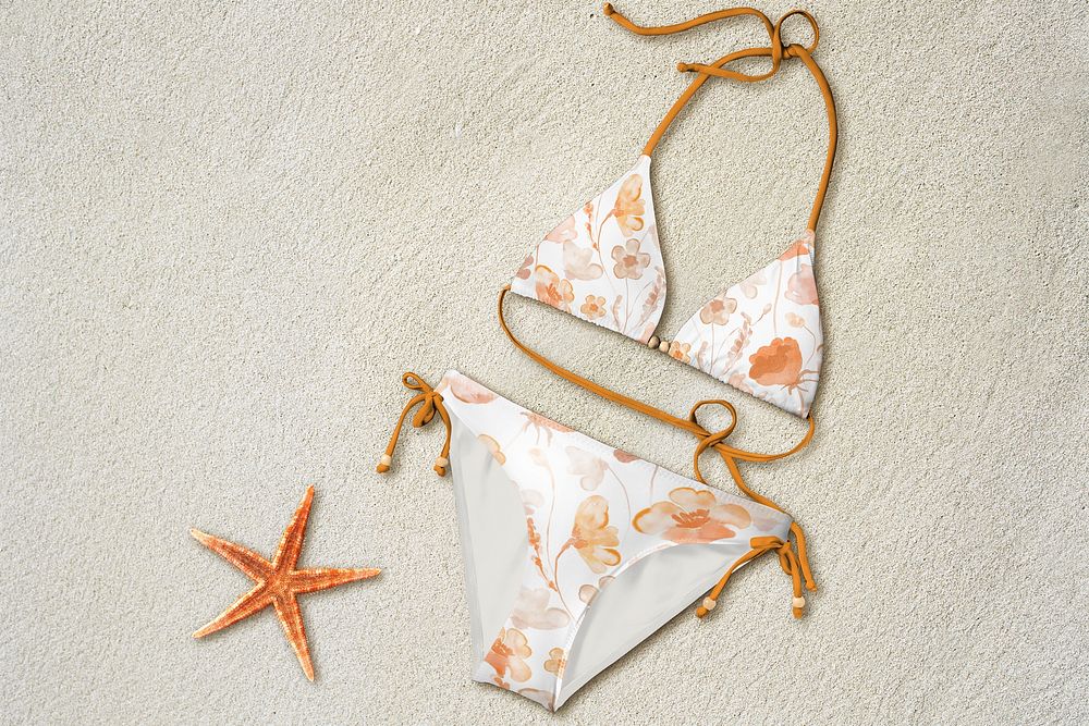 Floral orange bikini, swimwear fashion