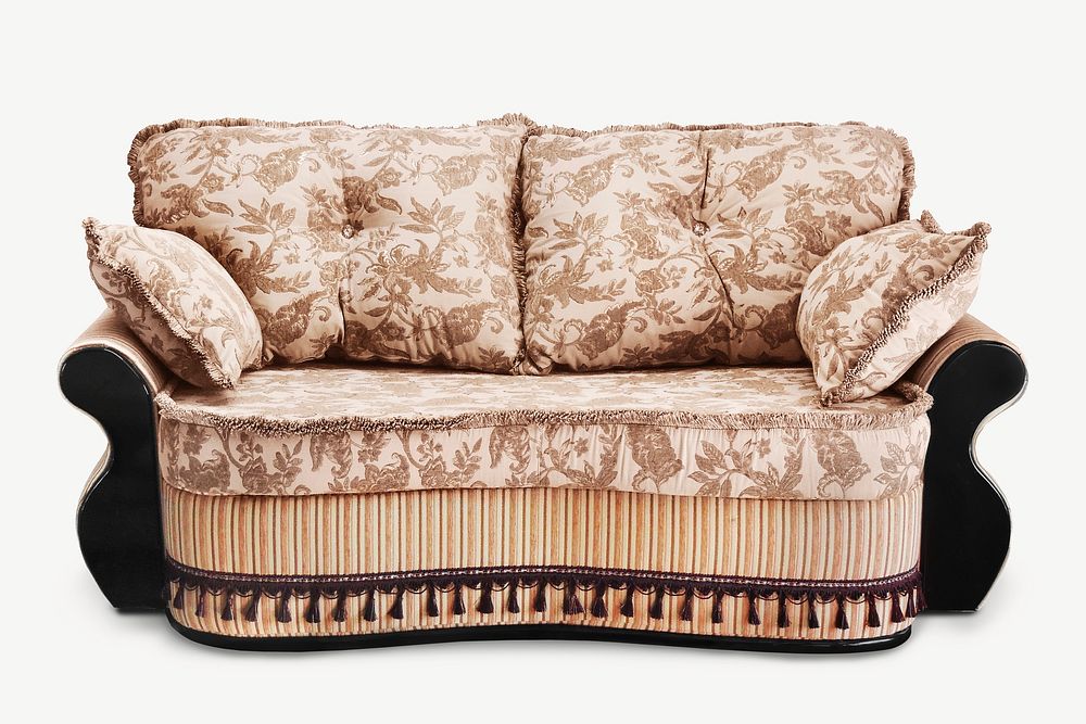 Vintage beige couch pattern collage element psd