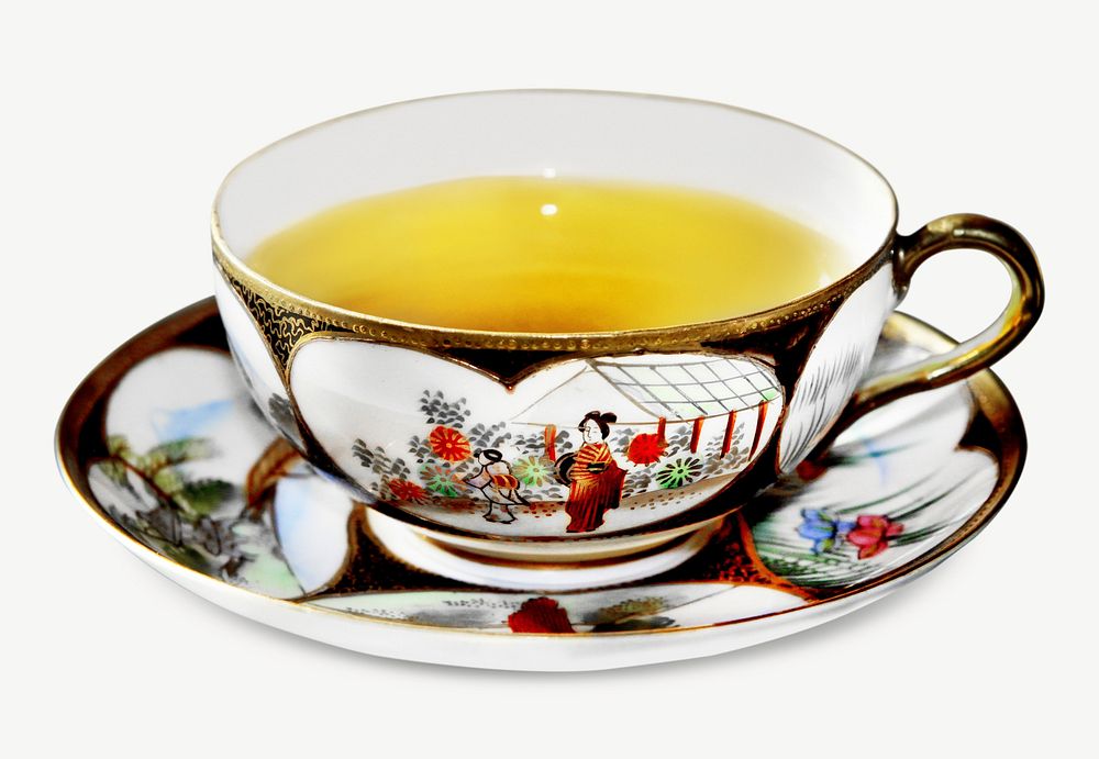 Antique asian tea cup collage element psd