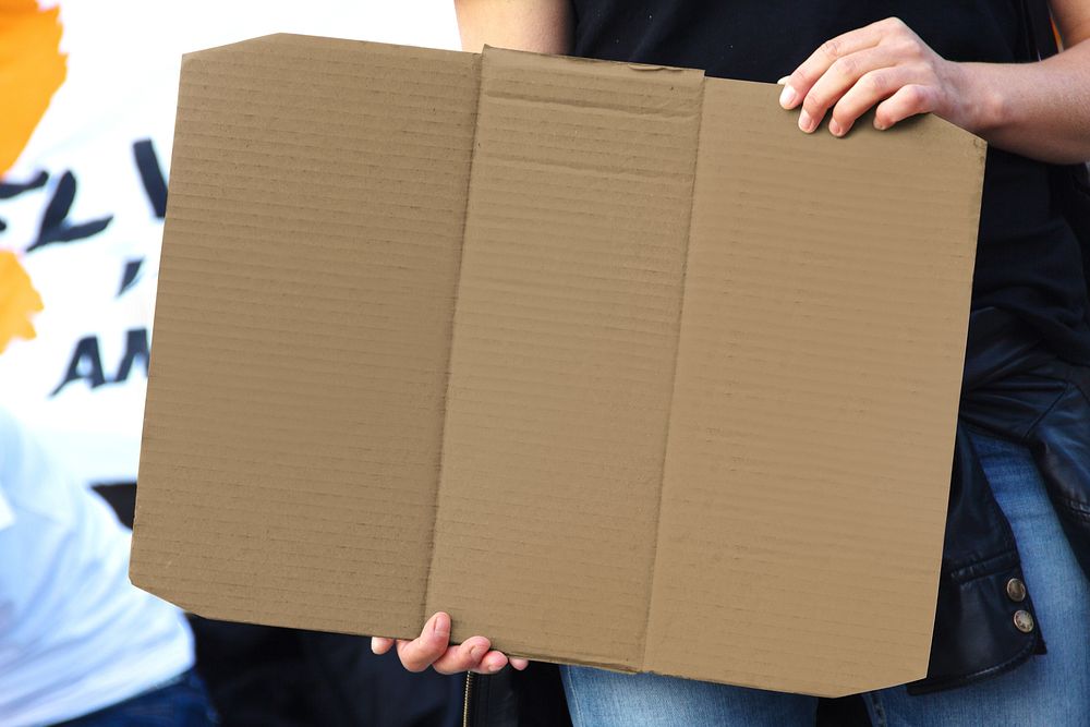 Cardboard sign with blank space