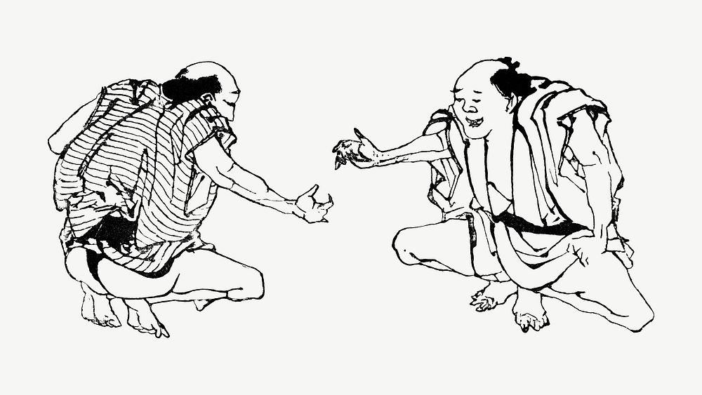 Hokusai's two Japanese men, vintage illustration psd. Remixed by rawpixel.