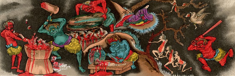 Chinese Buddhist hell, vintage painting by G.A. Audsley-Japanese illustration. Public domain image from our own original…
