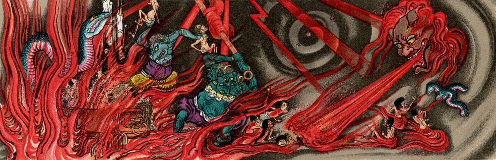 Chinese Buddhist hell, vintage painting by G.A. Audsley-Japanese illustration. Public domain image from our own original…