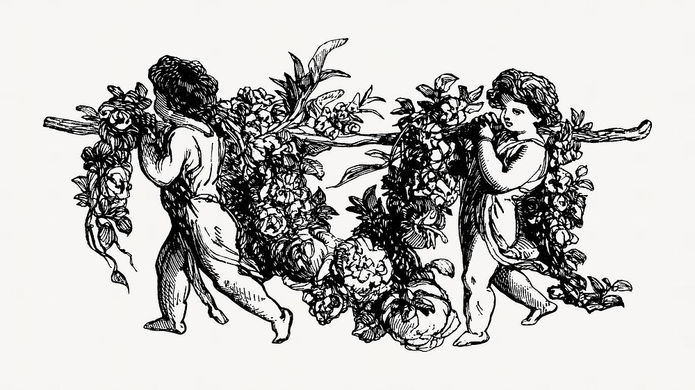 Children carrying plants in the garden, vintage illustration by François-Frédéric Grobon. Remixed by rawpixel.