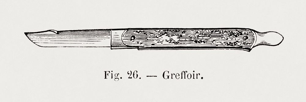 Grafter, gardening tool illustration by Fran&ccedil;ois-Fr&eacute;d&eacute;ric Grobon. Public domain image from our own 1873…