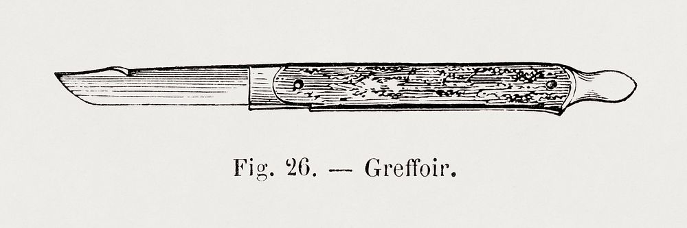 Grafter, gardening tool illustration by François-Frédéric Grobon. Public domain image from our own 1873 edition original…